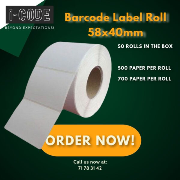 Barcode Label Roll, 58x40mm, 500 Paper