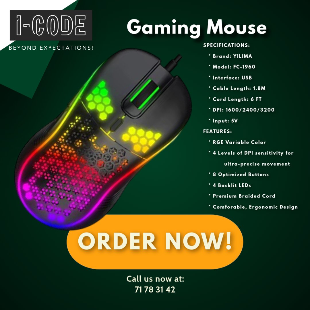 Gaming Mouse, FC-1960, 3200DPI, 8Key, RGB, YILIMA - Image 2